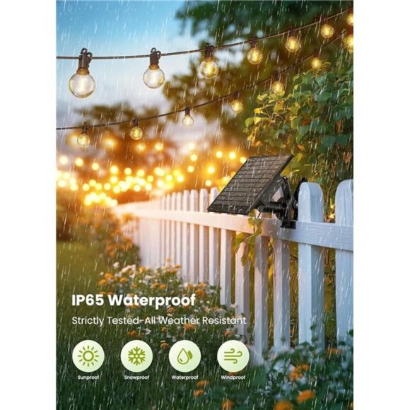 solar string lights outdoor patio waterproof remote LED bulbs garden decor party - Picture 3 of 7